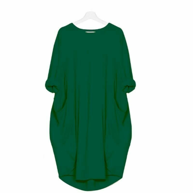Casual Loose Fit Women's Midi Dress with Pockets