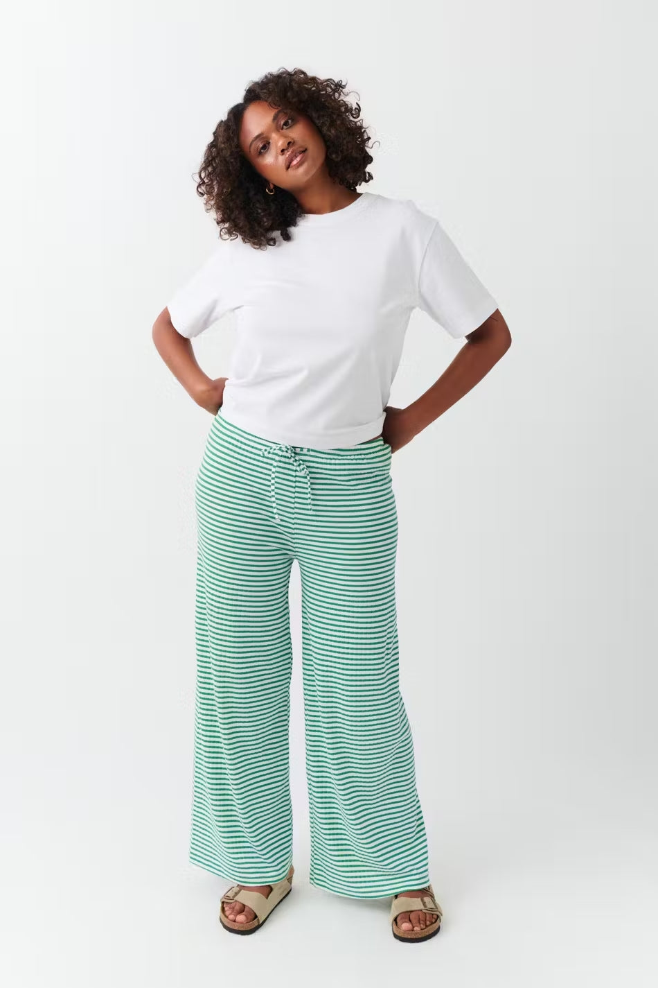 Comfortable Wide Leg Striped Women's Pants with Elastic Waist