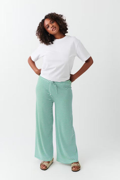 Comfortable Wide Leg Striped Women's Pants with Elastic Waist