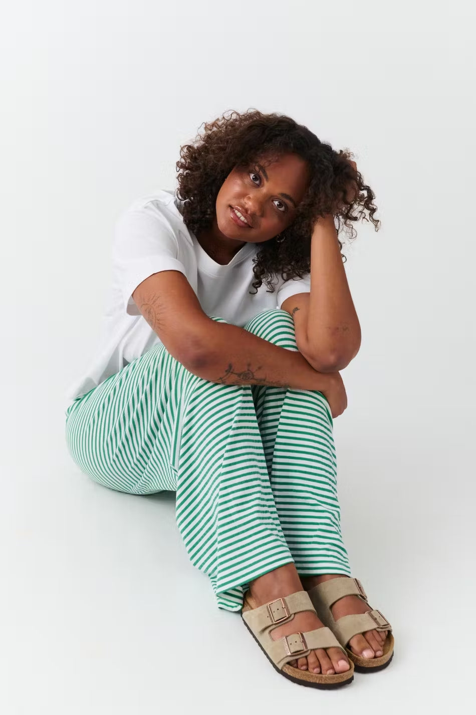 Comfortable Wide Leg Striped Women's Pants with Elastic Waist