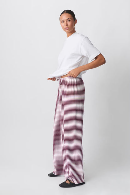 Comfortable Wide Leg Striped Women's Pants with Elastic Waist - Nocini