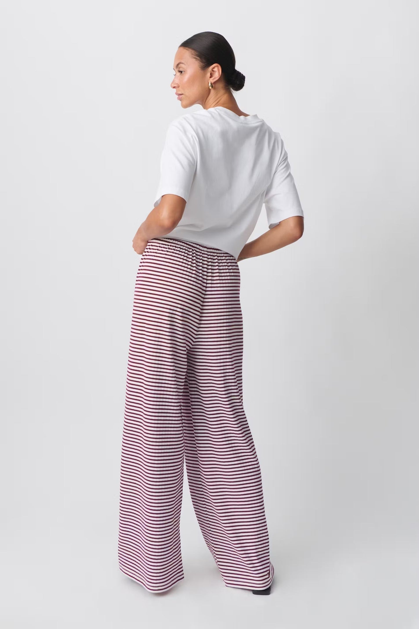 Comfortable Wide Leg Striped Women's Pants with Elastic Waist