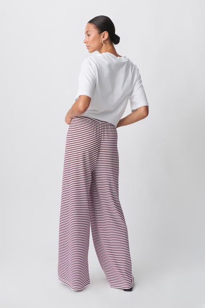 Comfortable Wide Leg Striped Women's Pants with Elastic Waist