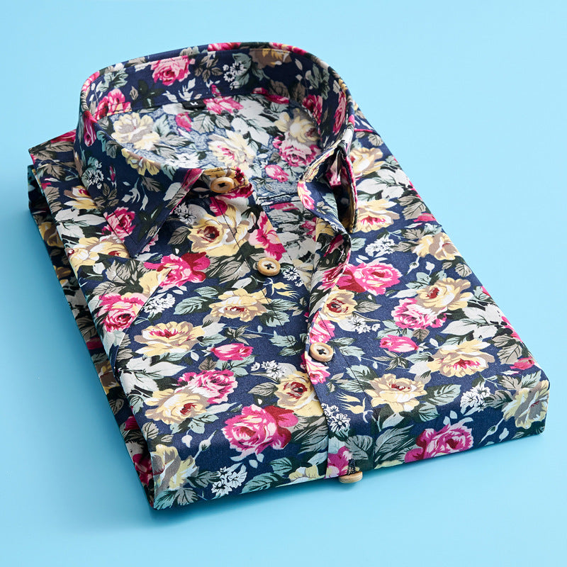 Fashionable Male Flower Pattern Shirt