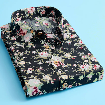 Fashionable Male Flower Pattern Shirt