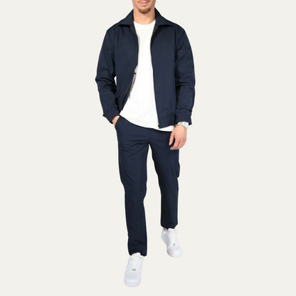 Navy Blue Casual Mens Suit Jacket Pants Set