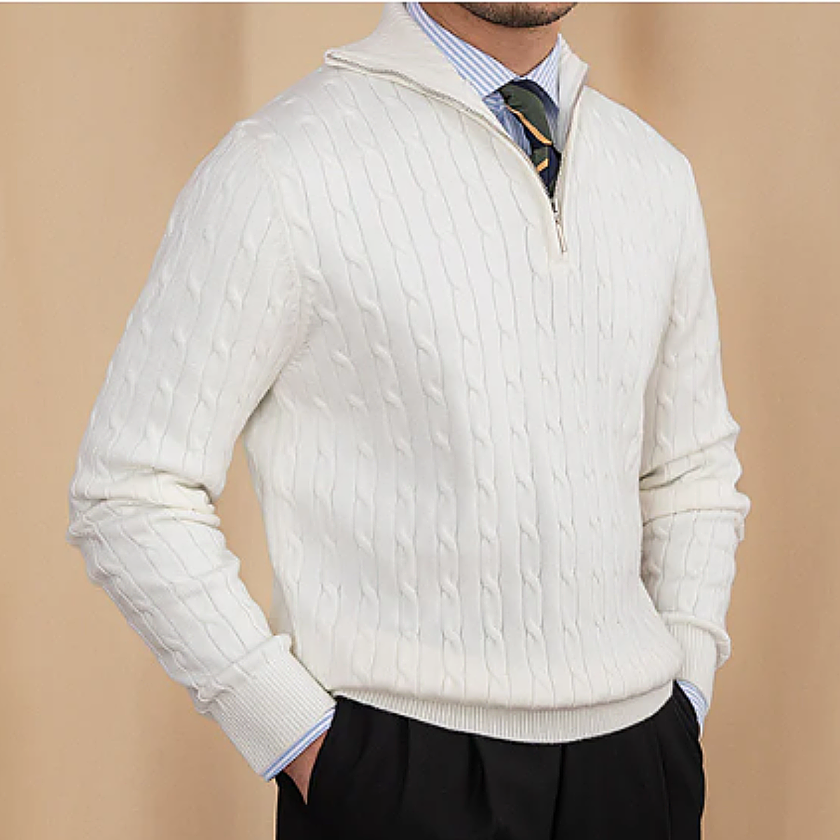 Classic Men's Cable Knit Half Zip Sweater