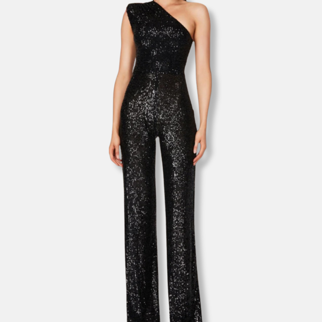Glittering Off Shoulder Wide Leg Party Jumpsuit
