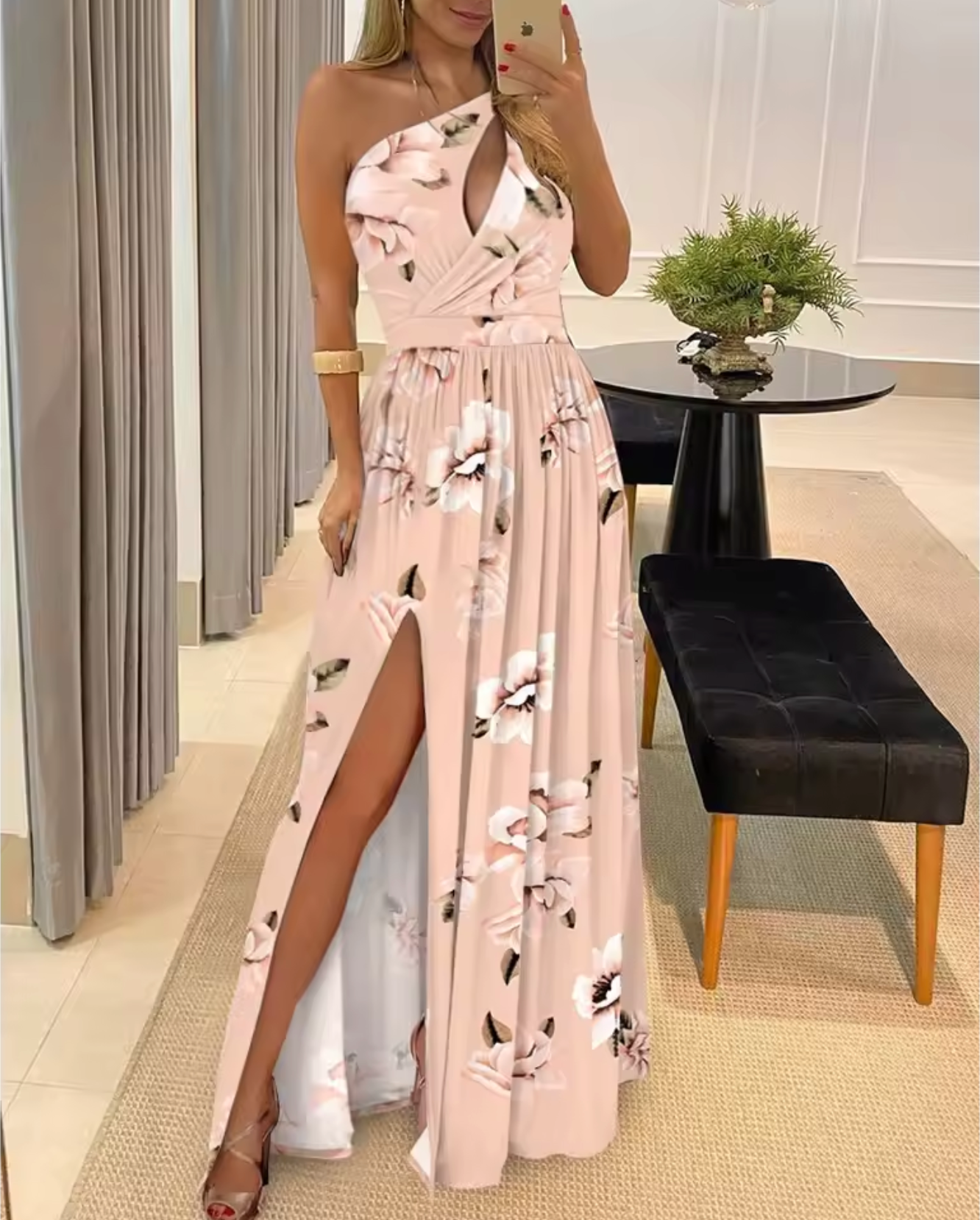 Sexy One Shoulder Party Dress with High Slit Skirt