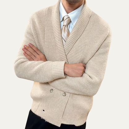 Thick Knit Crew Neck Double Button Men's Cardigan