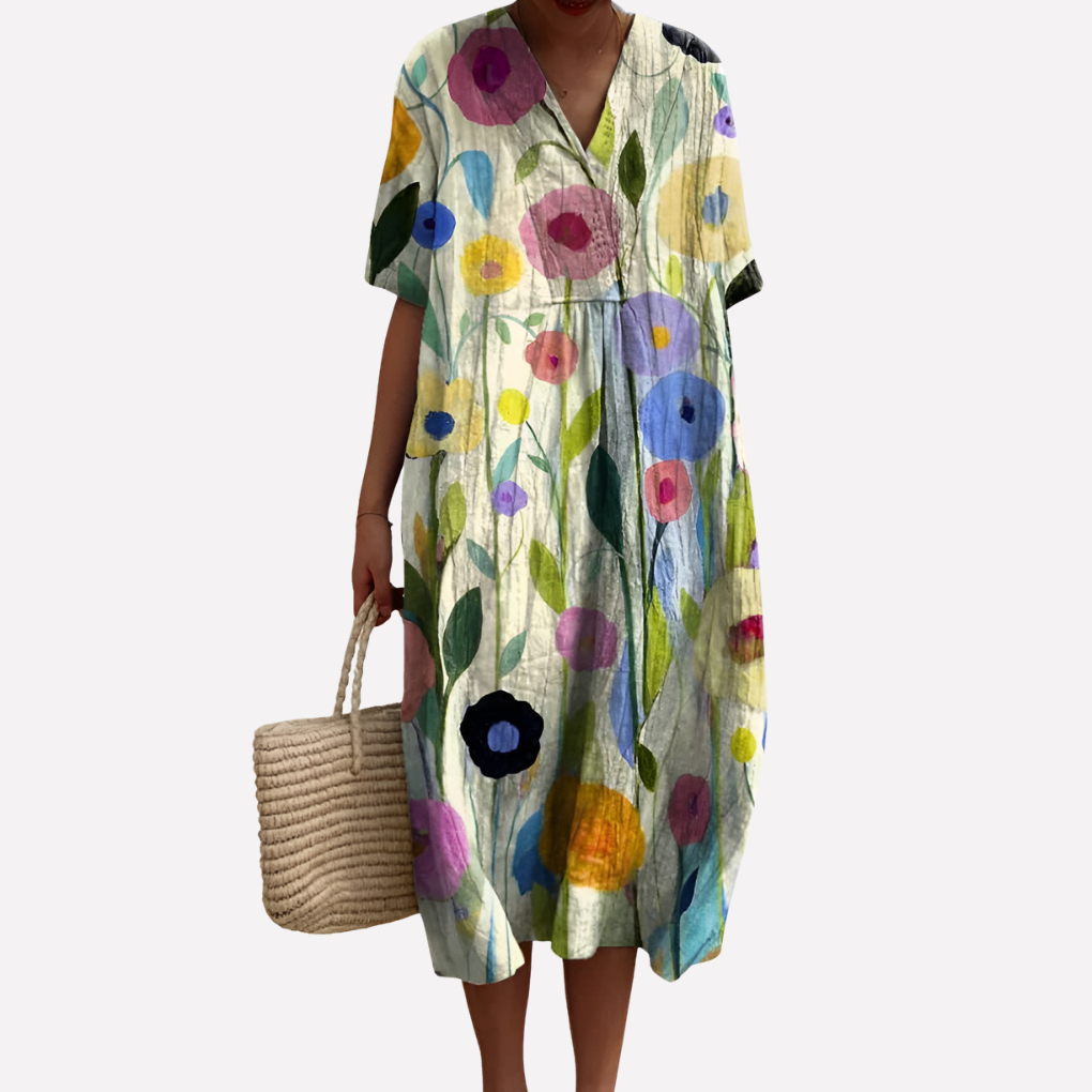 Ladies' Pretty Sundress - V-Neck & Cap Sleeves