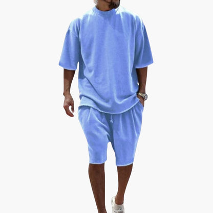 Men's Casual 2 Piece Short Set with Loose Fit Top