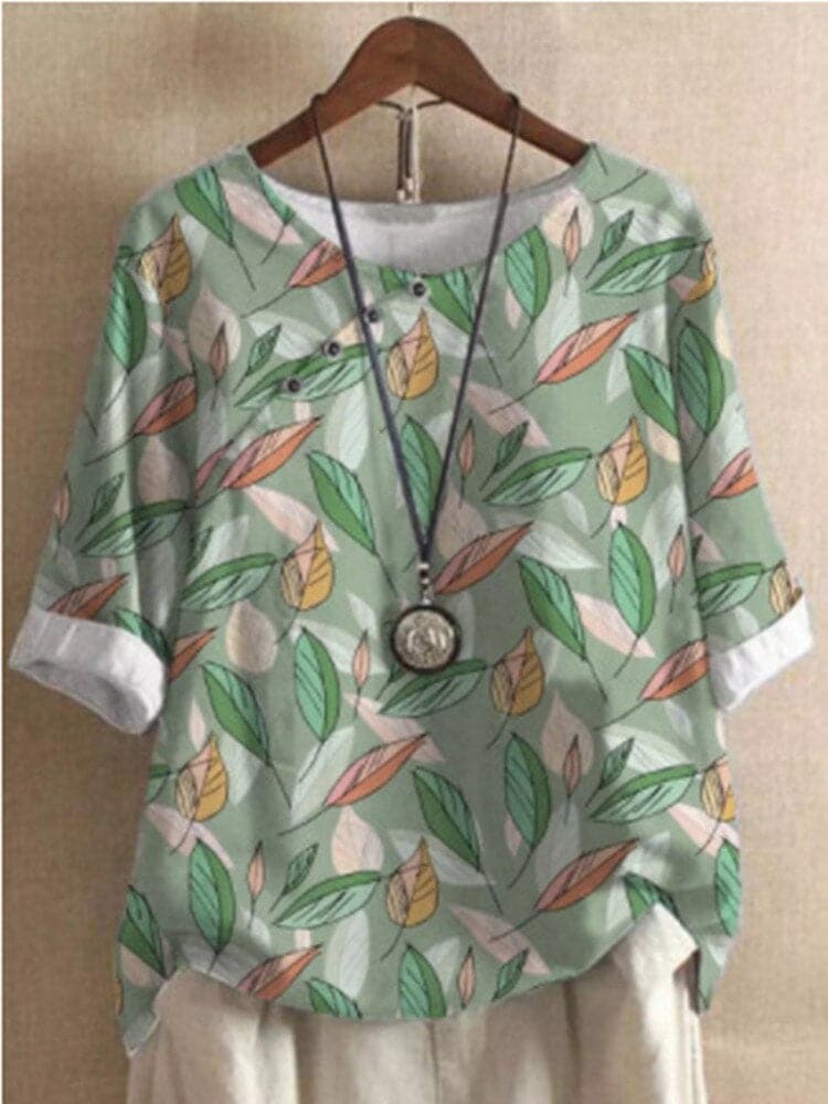 Casual Floral Women's Blouse with Button Front
