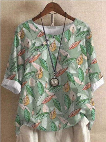 Casual Floral Women's Blouse with Button Front