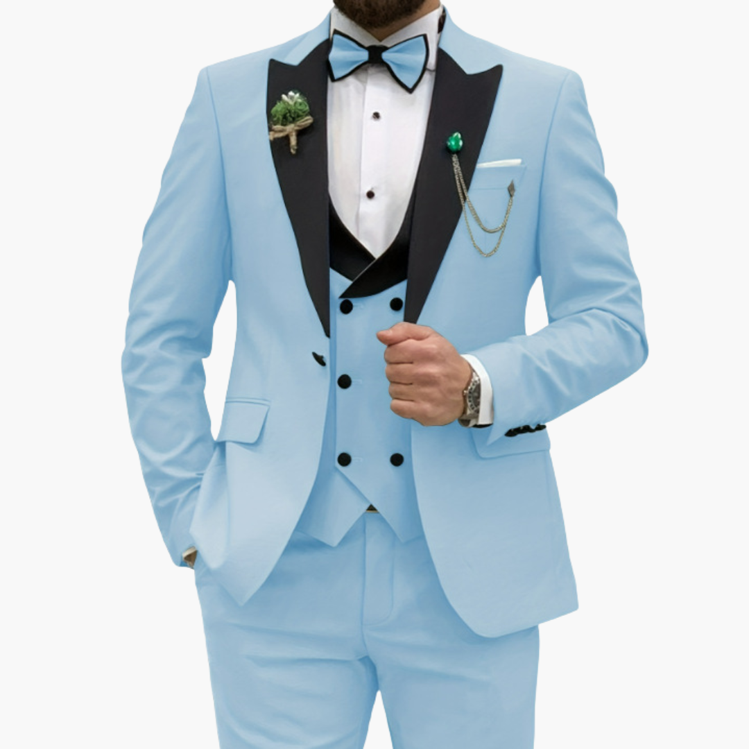 Slim Fit Men's 3 Piece Suit with Contrast Lapels