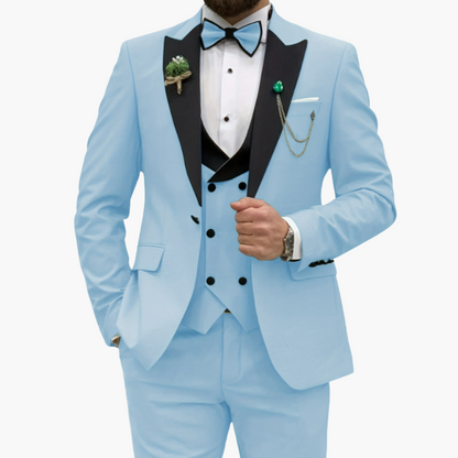 Slim Fit Men's 3 Piece Suit with Contrast Lapels
