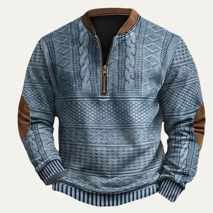 Relaxed Fit Mens Patterned Sweater with Patches