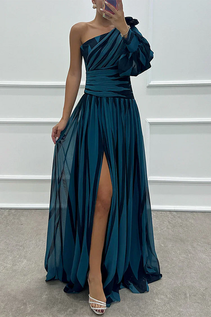 Elegant Striped Off Shoulder Evening Dress