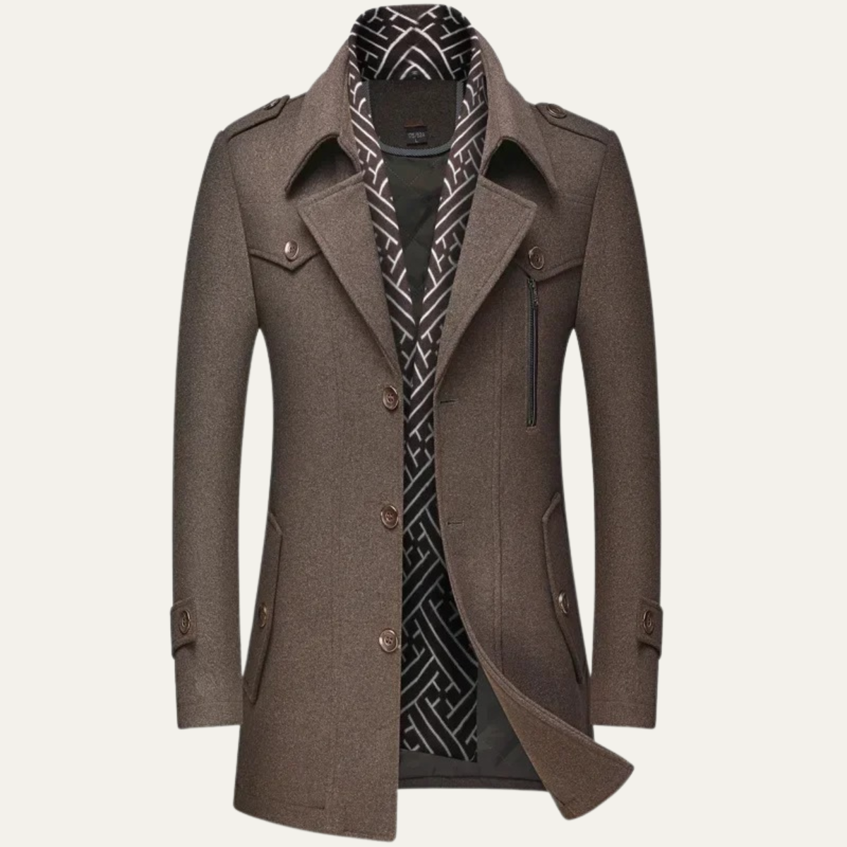 Classic Men's Wool Trench Coat with Lapel Collar