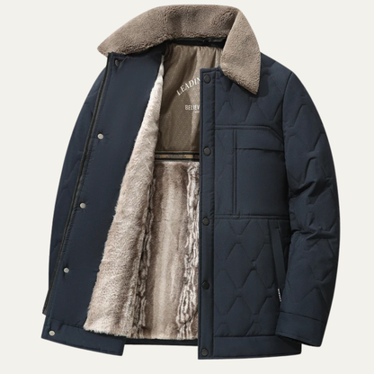 Warm Quilted Mens Winter Parka Coat with Faux Fur Hood