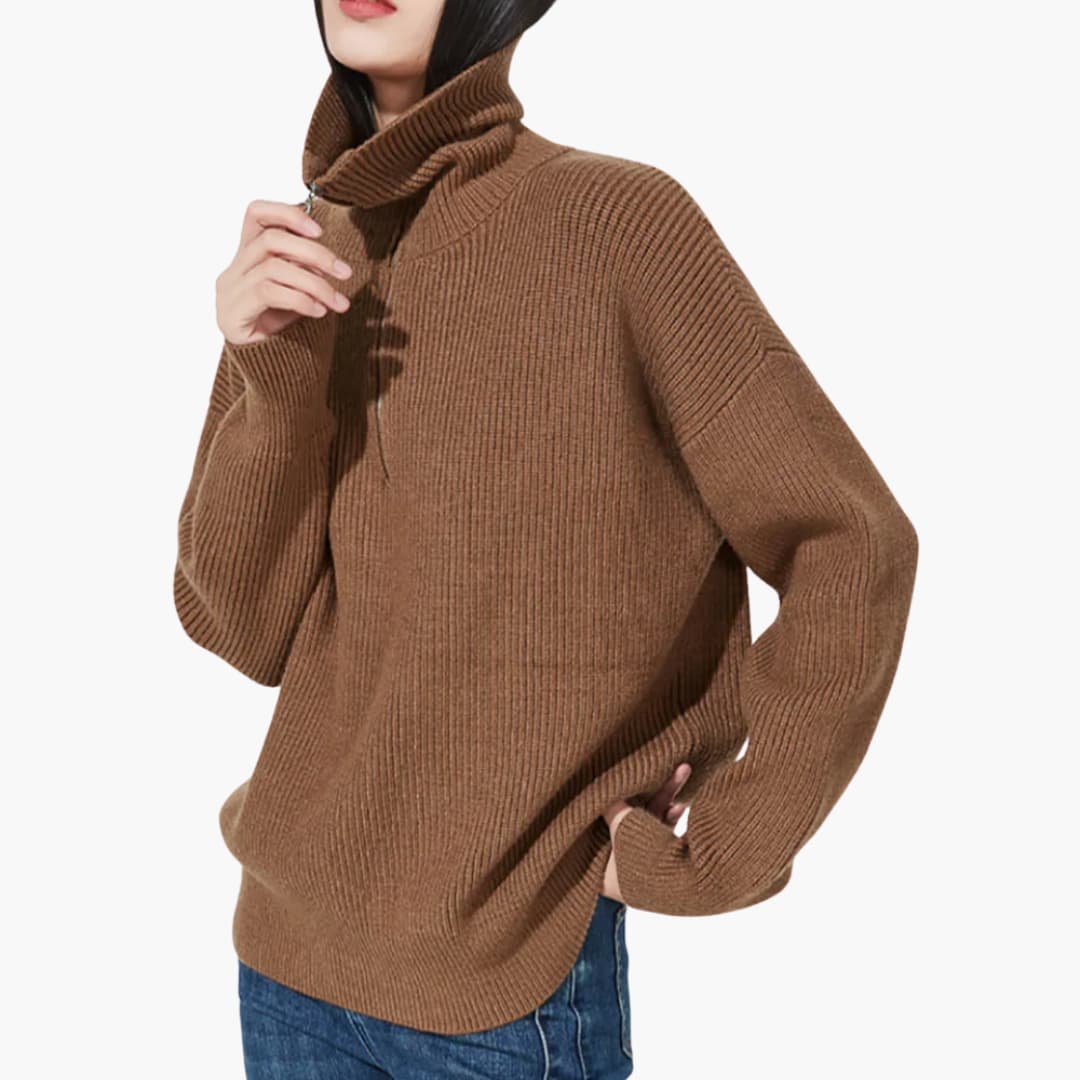 Women's Zip Up Ribbed Knit Sweater
