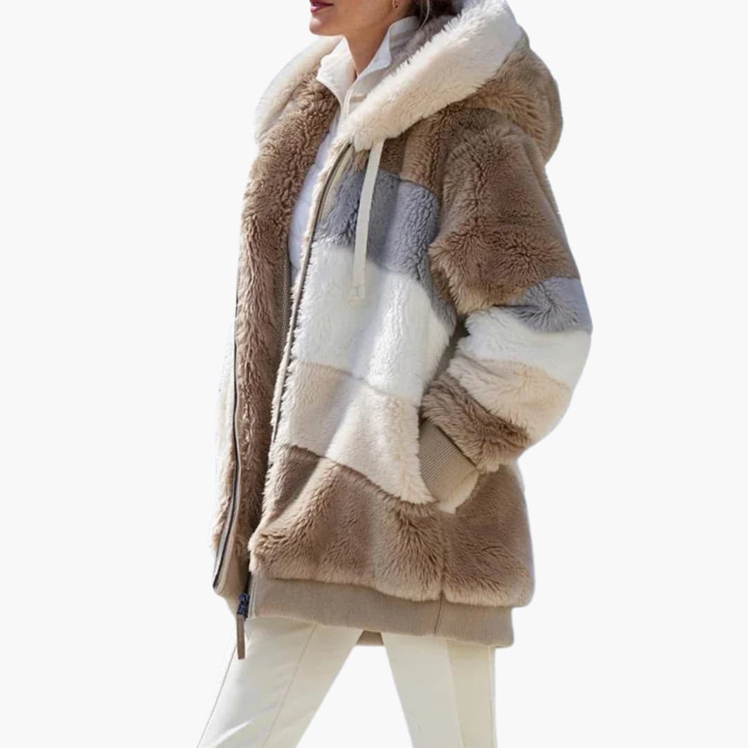 Ladies' Zip Up Striped Hoodie Coat