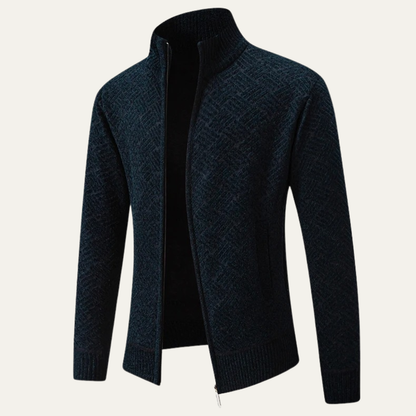 Classic Mens Knit Patterned Stand Collar Jacket