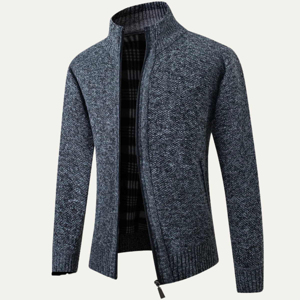 Warm Men's Crew Neck Knit Zip Sweater