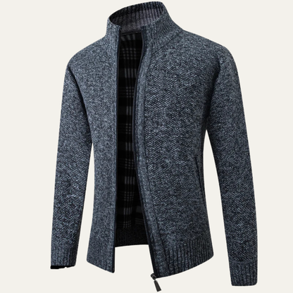 Warm Men's Crew Neck Knit Zip Sweater