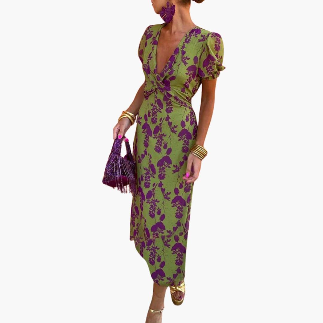 Chic V-Neck Floral Summer Dress for Women - Olytrend