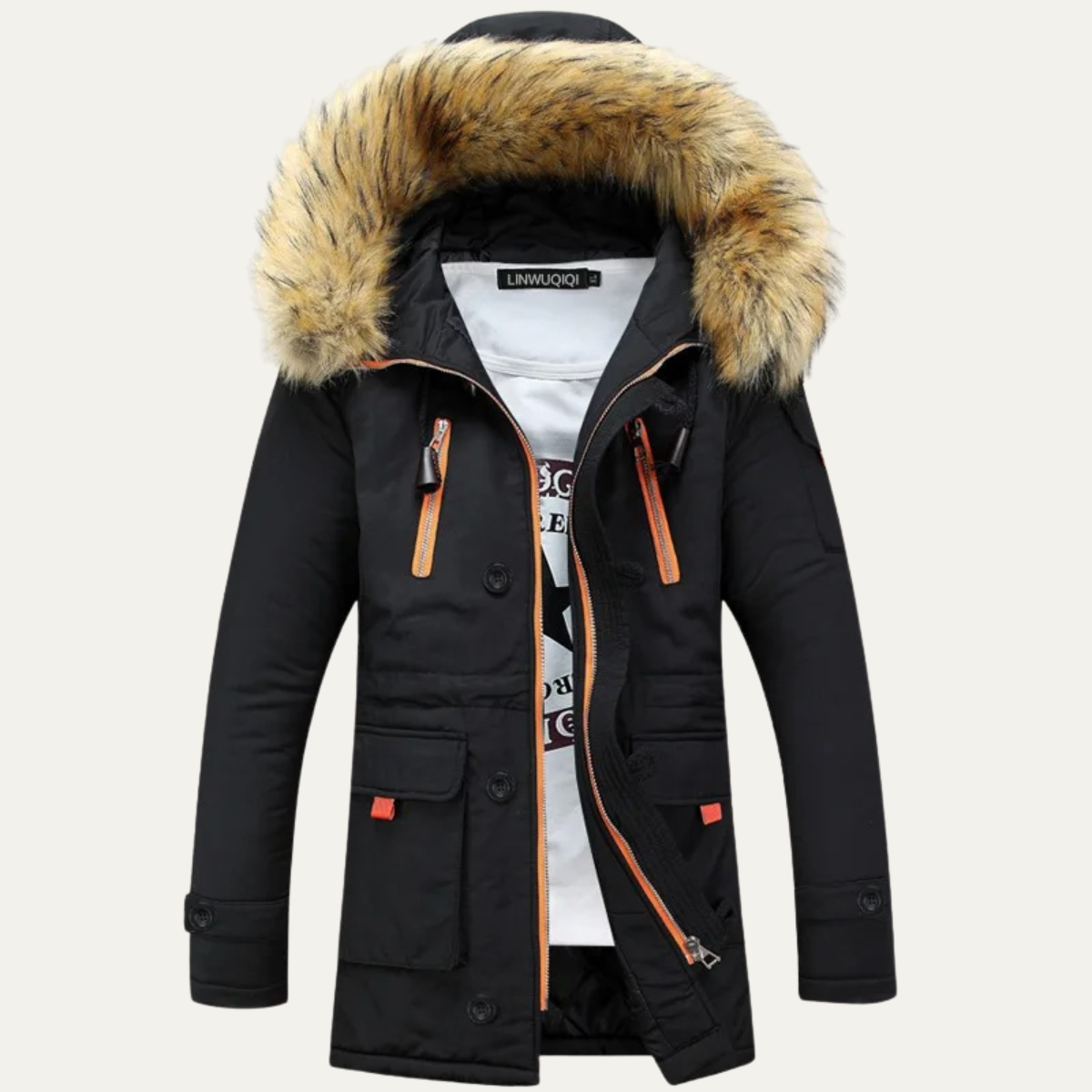 Warm Men's Faux Fur Lined Parka Coat Jacket