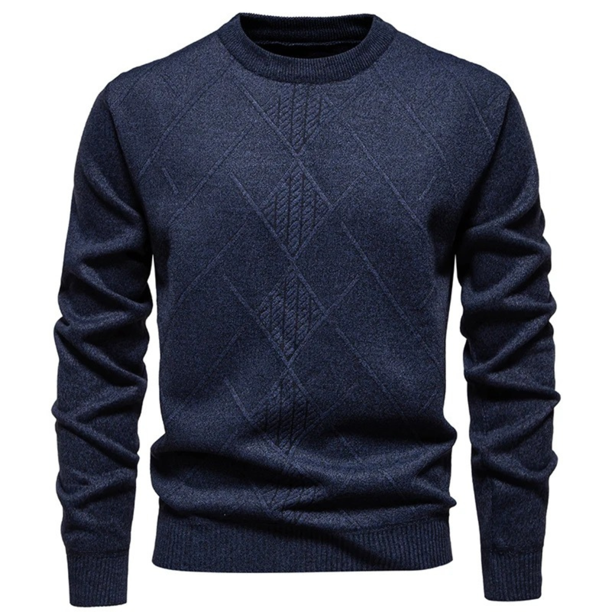 Cozy Men's Diamond Pattern Crew Neck Sweater