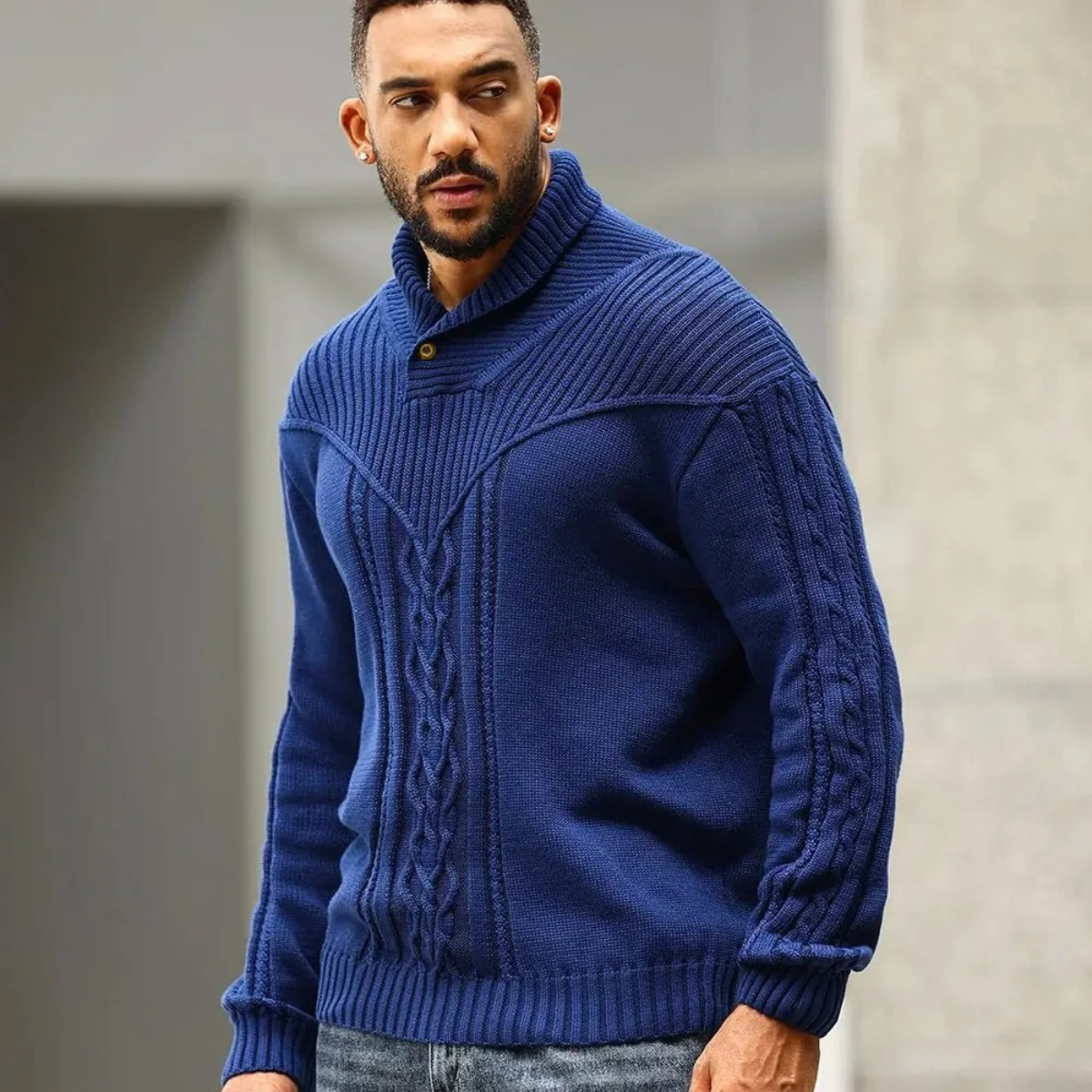 Classic Men's Cable Knit Crew Neck Winter Sweater
