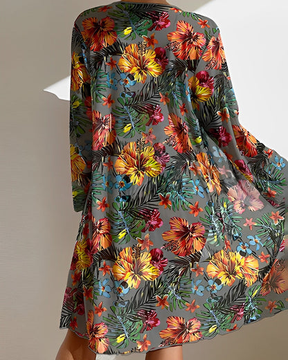 Colorful Floral Beach Swimwear Set with Cover Up