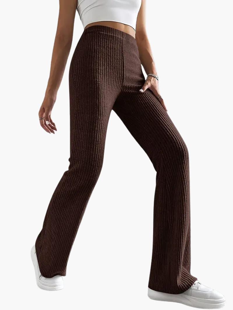 Soft High Waisted Knit Trousers for Women – Relaxed Fit Pants