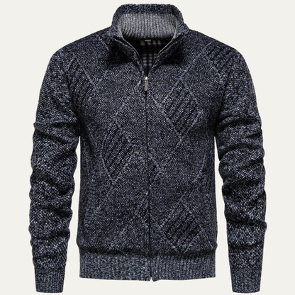 Cozy Men's Diamond Pattern Fleece Cardigan Jacket