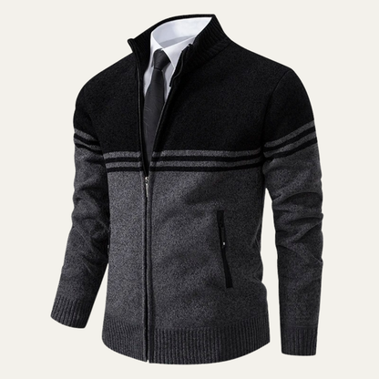 Warm Men's Striped Fleece Lined Knit Jacket Sweater