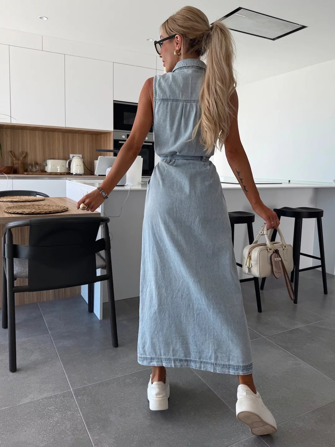 Ladies Fashionable Long Denim Maxi Dress