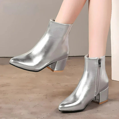 Elegant Women's Metallic Low Heel Boots