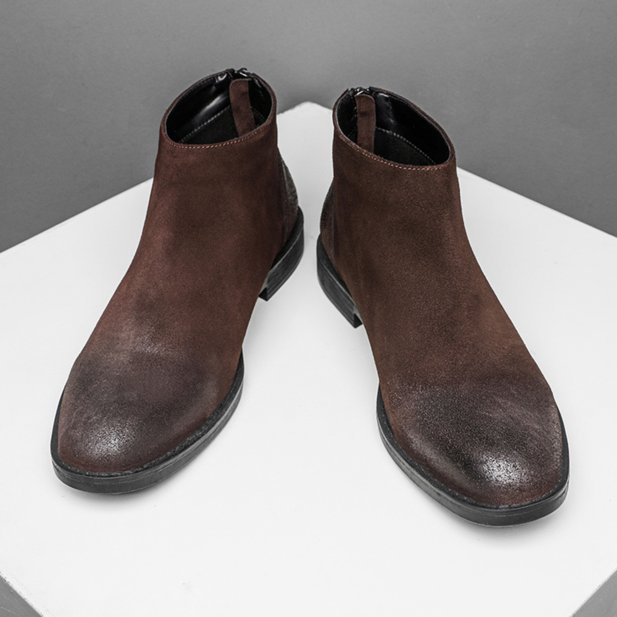 Classic Men's Suede Chelsea Ankle Boots with Zip