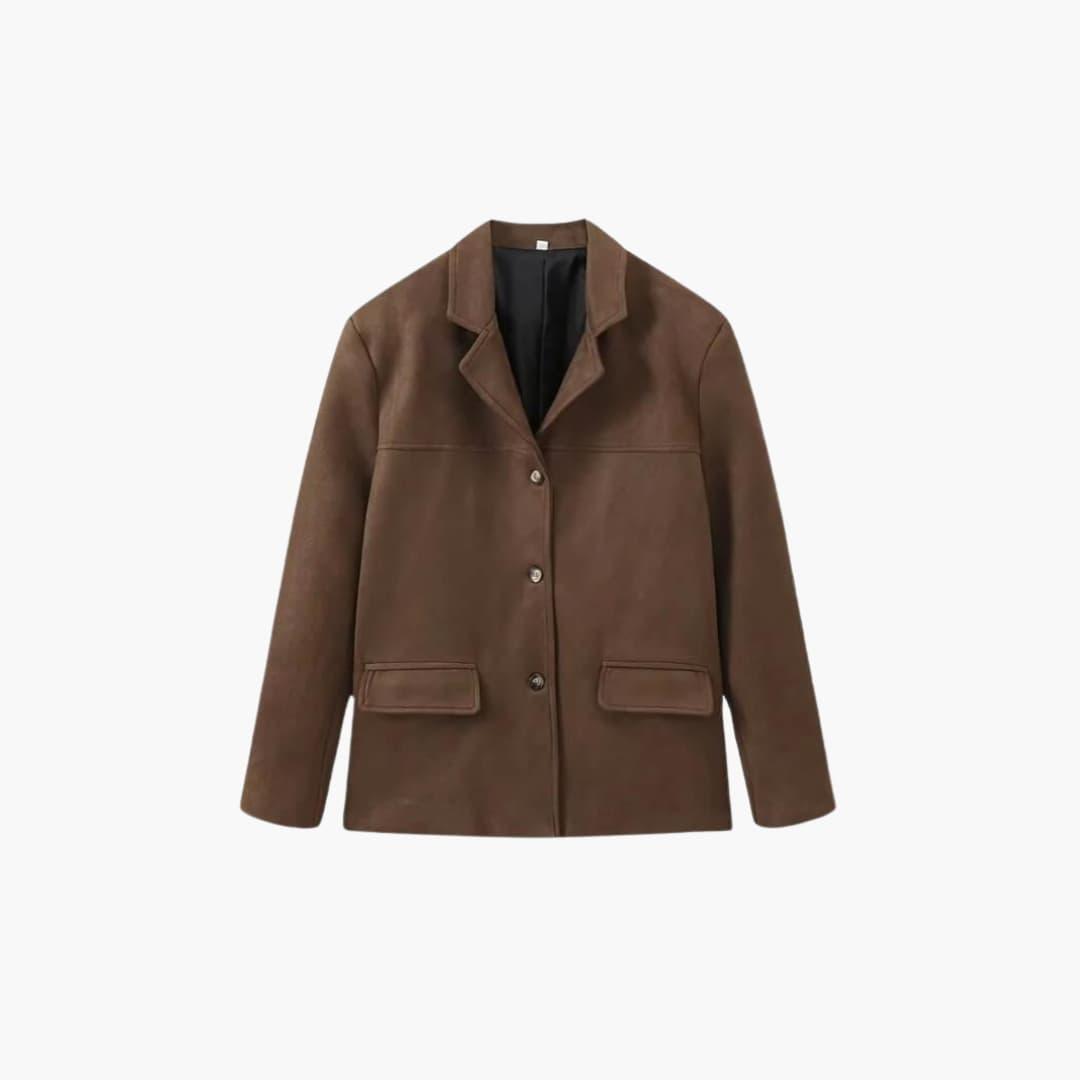 Chic Ladies Suede Coat with Button Front - Olytrend