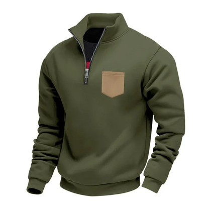 Relaxed Fit Men's Zip Sweater with Pockets