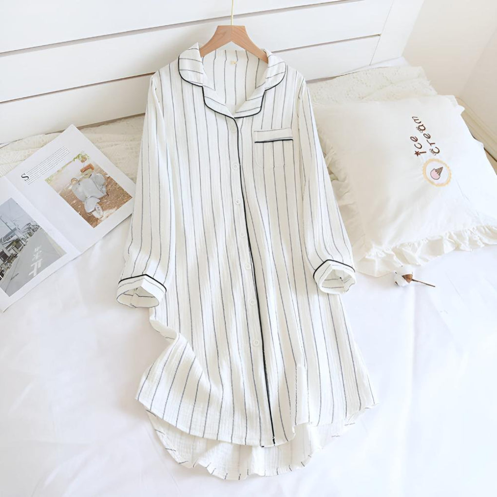 Soft Breathable Ladies Nightdress with Stripes