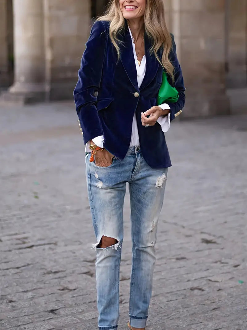 Classic Women's Blazer with Metal Buttons