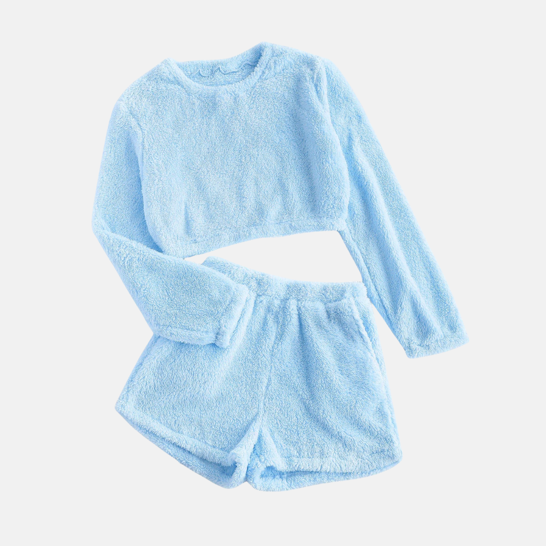 Cozy Women's Fleece Lounge Set with Top and Shorts