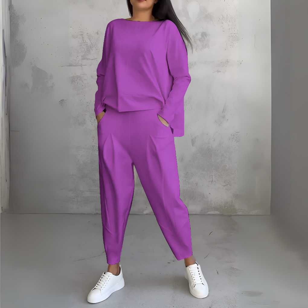 Casual 2-Piece Tracksuit with Crew Neck and Full Sleeves