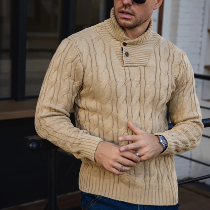 Cozy Men's Button Neck Cable Sweater