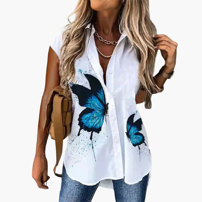 Lightweight Butterfly Print Blouse for Women