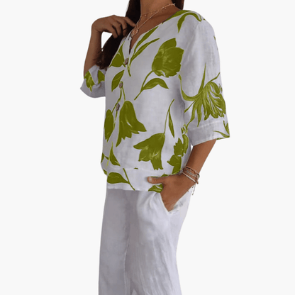 Ladies' Pretty Flower V-Neck Shirt