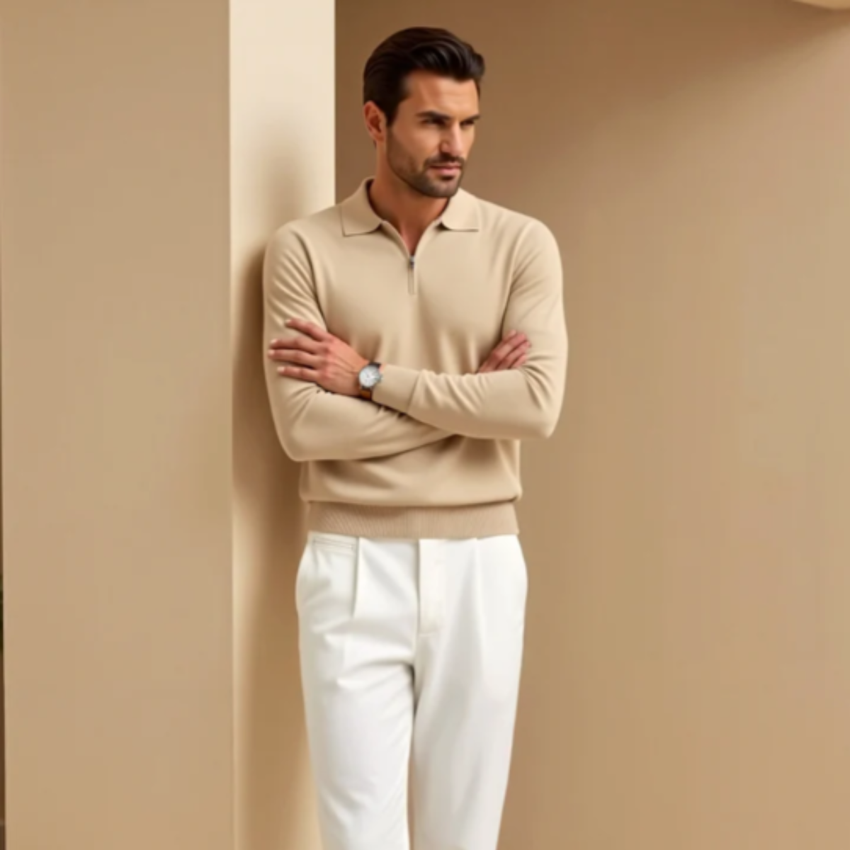 Classic Men's Quarter Zip Knit Polo Sweater
